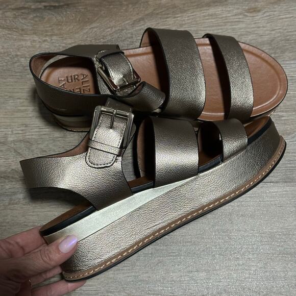 Naturalizer platform, leather sandals size 9.5w 9 1/2 wide bronze - Picture 4 of 8